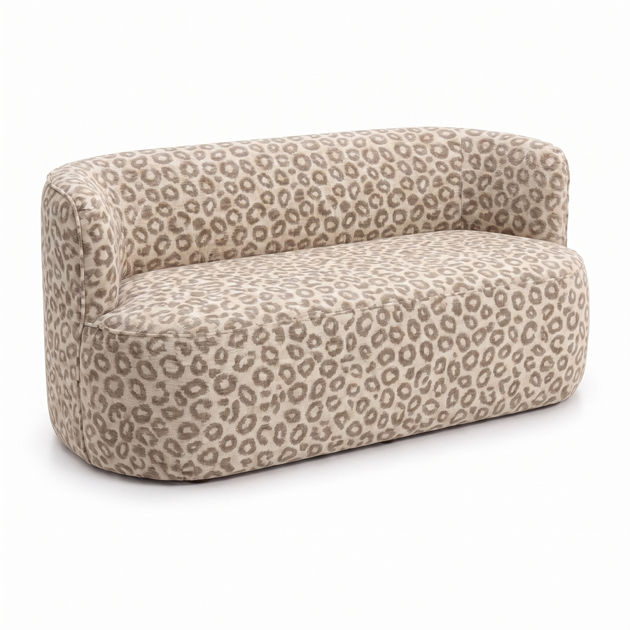 Sevilla gebogen eetkamerbank panter beige - 3/4 aanzicht