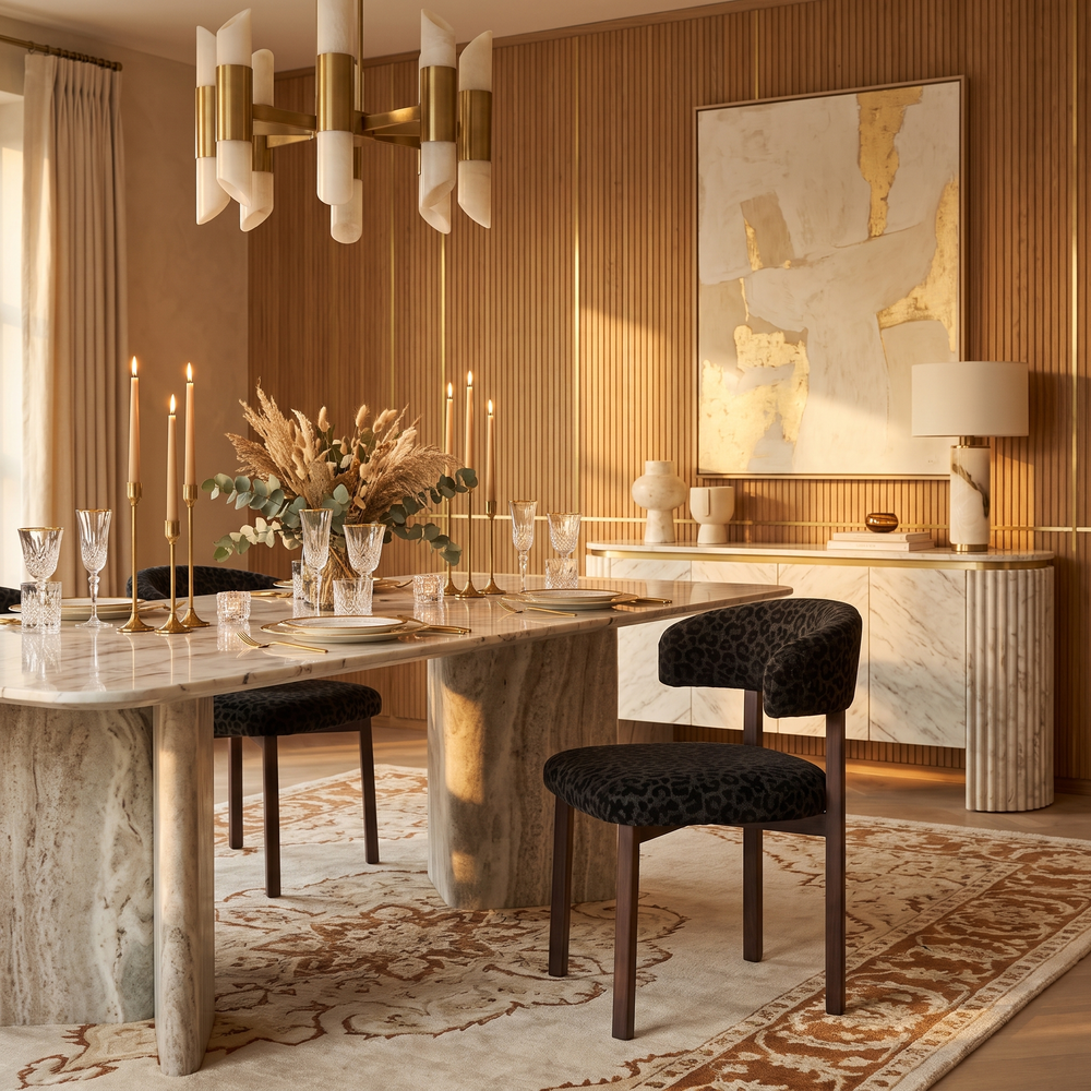 Valenci Velio eetkamerstoel panter zwart - sfeerbeeld hotel dining salon