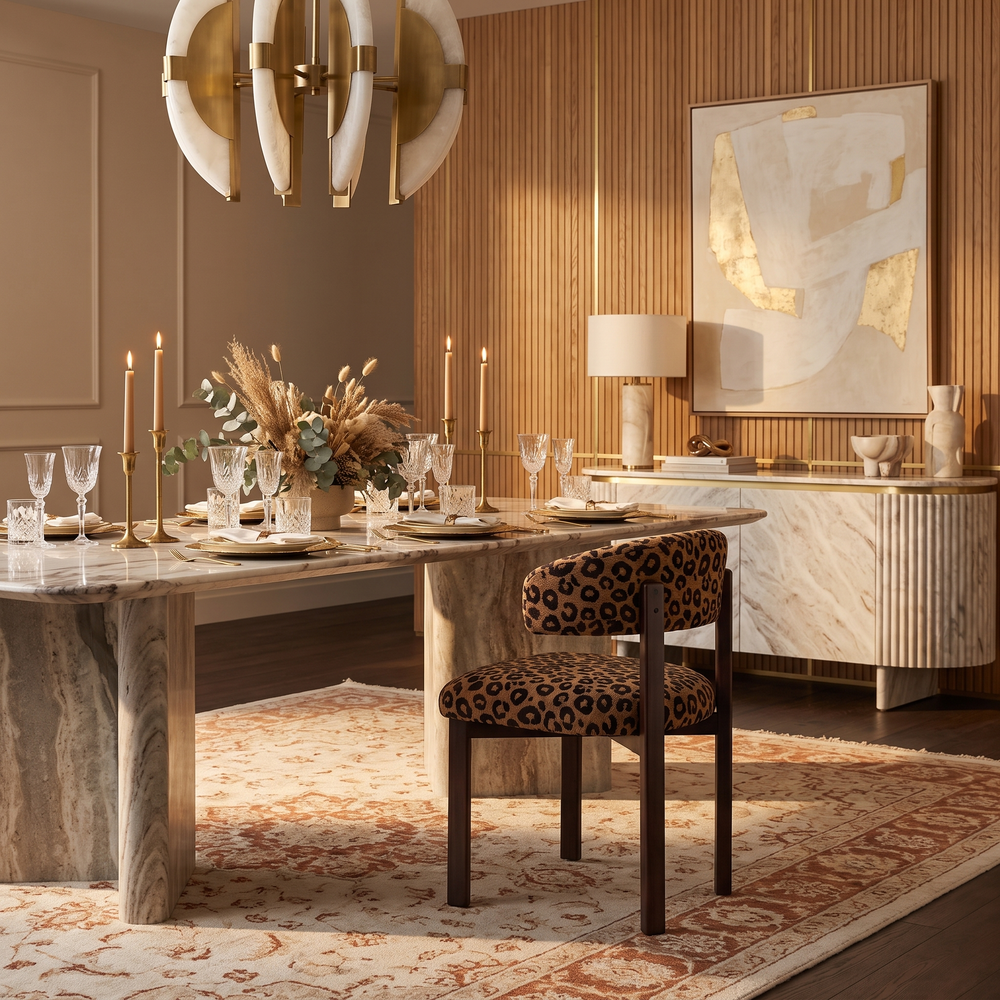 Valenci Velio eetkamerstoel panter camel - sfeerbeeld hotel dining salon