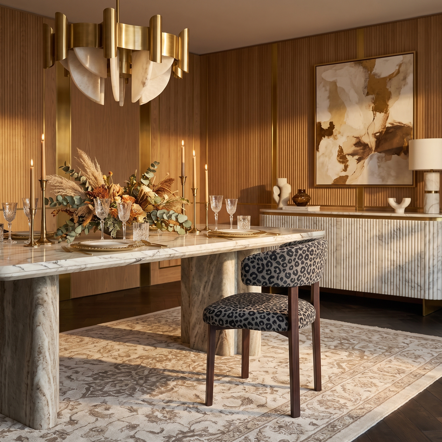 Valenci Velio eetkamerstoel panter grijs - sfeerbeeld hotel dining salon