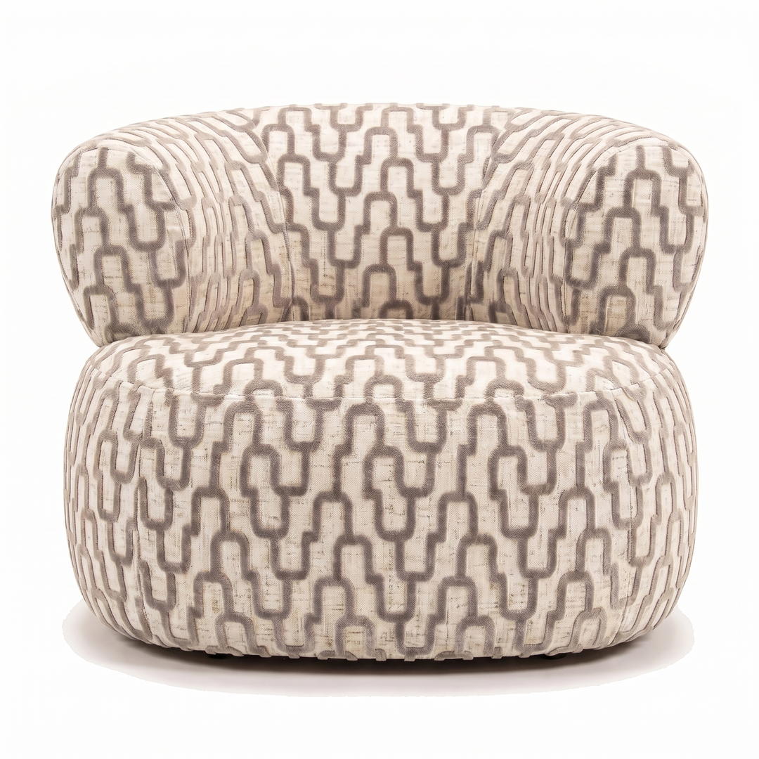 Sevilla Emiel Draaifauteuil velvet met print gebroken wit – voorkant