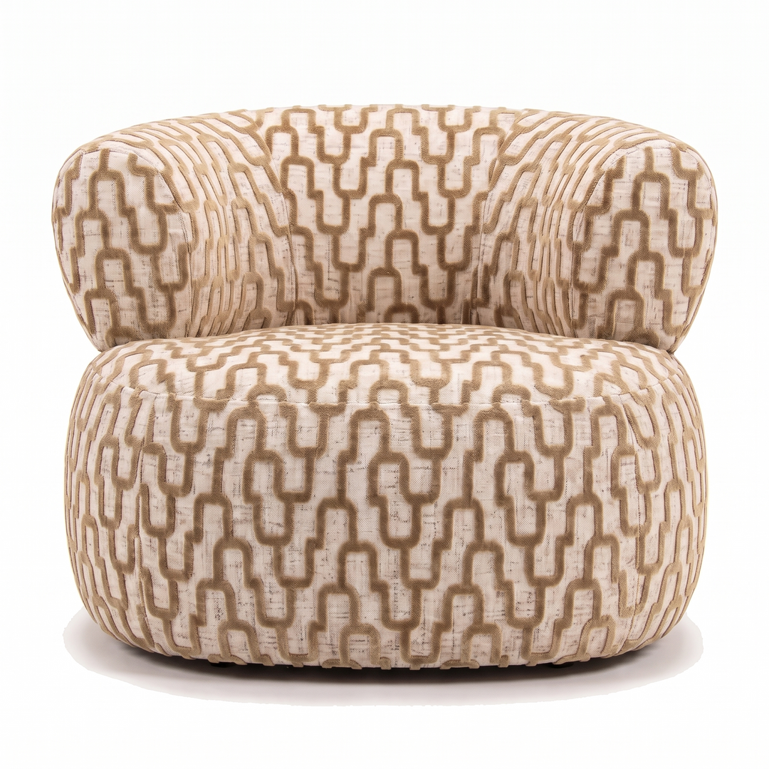 Sevilla Emiel Draaifauteuil velvet met print zand – voorkant