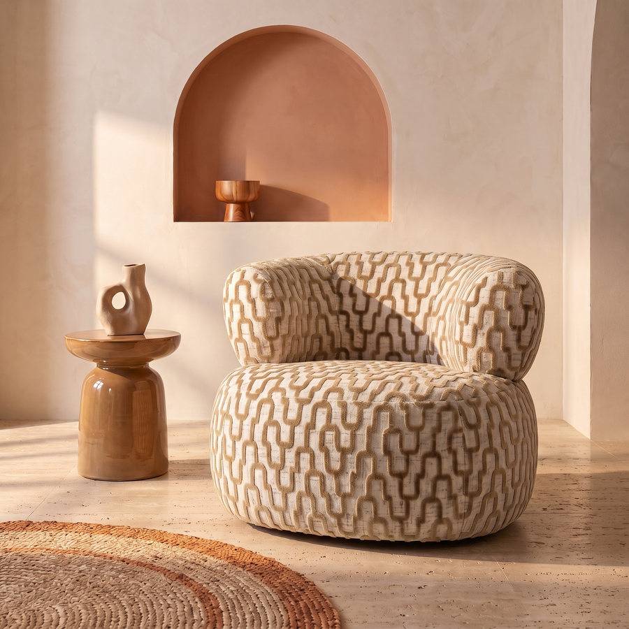 Sevilla Emiel Draaifauteuil zand – sfeer woonkamer