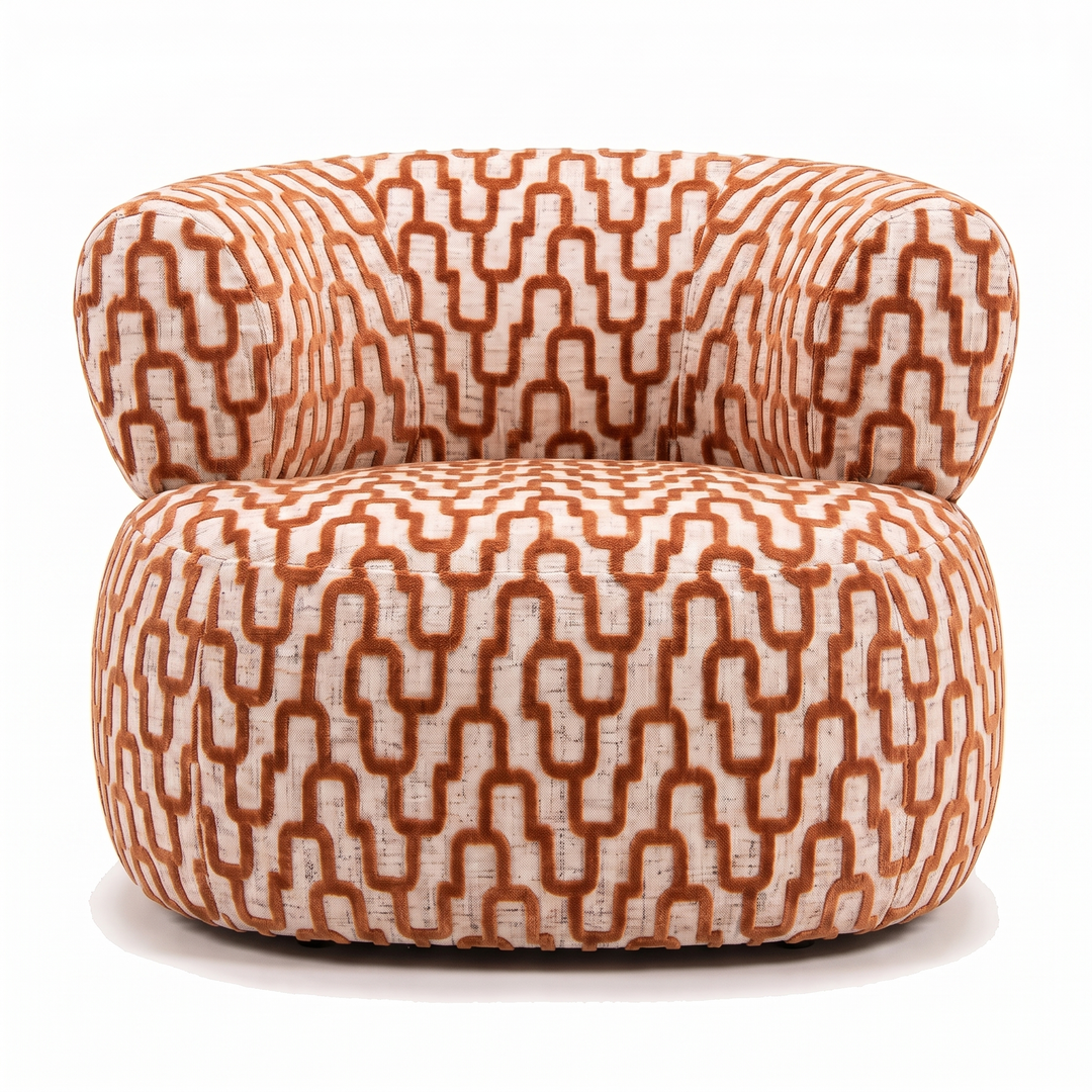 Sevilla Emiel Draaifauteuil velvet met print terracotta – voorkant