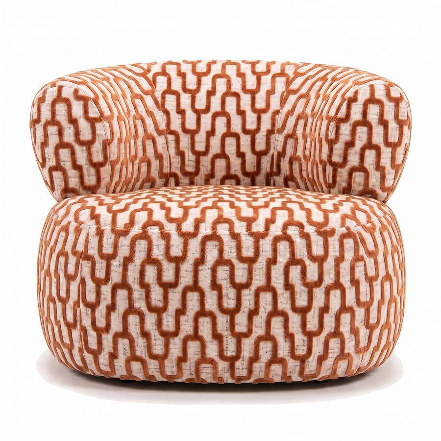 Sevilla Emiel Draaifauteuil velvet met print terracotta – voorkant
