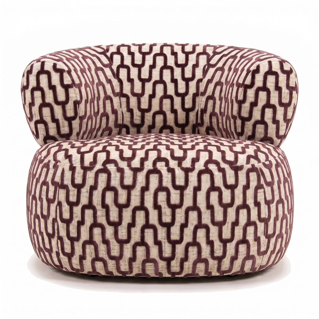 Sevilla Emiel Draaifauteuil velvet met print aubergine – voorkant