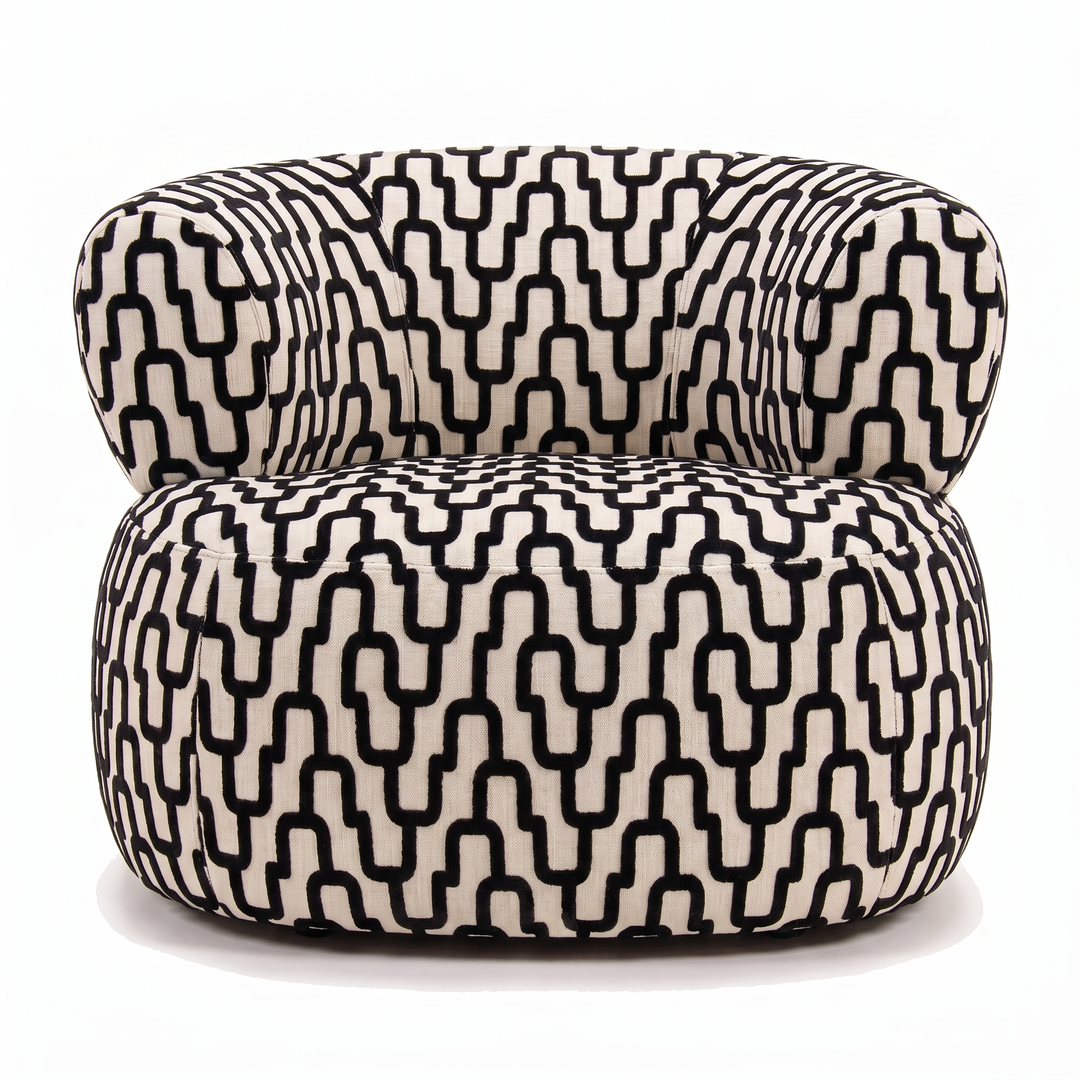 Sevilla Emiel Draaifauteuil velvet met print zwart grafisch – voorkant