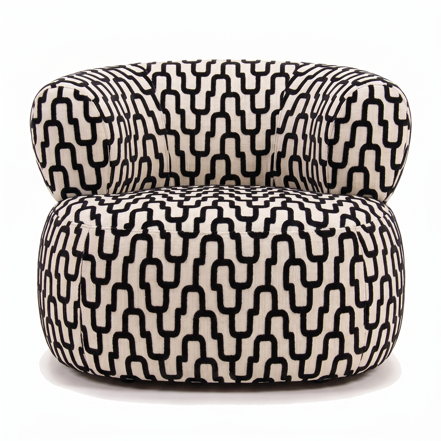Sevilla Emiel Draaifauteuil velvet met print zwart grafisch – voorkant