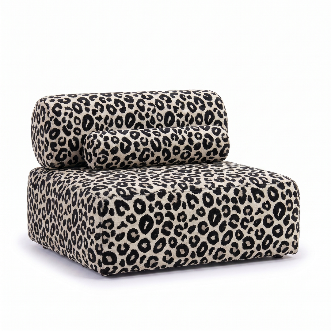 Valenci Toleno modulaire loungestoel luipaardprint panter zwart wit – 3/4 aanzicht