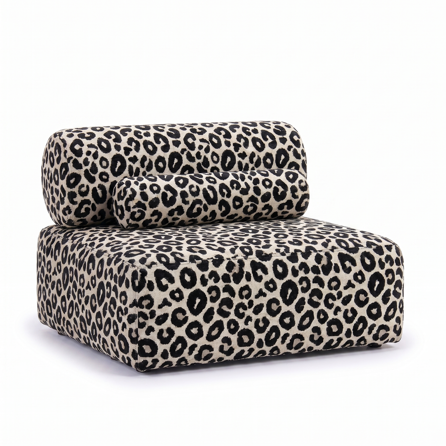 Valenci Toleno modulaire loungestoel luipaardprint panter zwart wit – 3/4 aanzicht