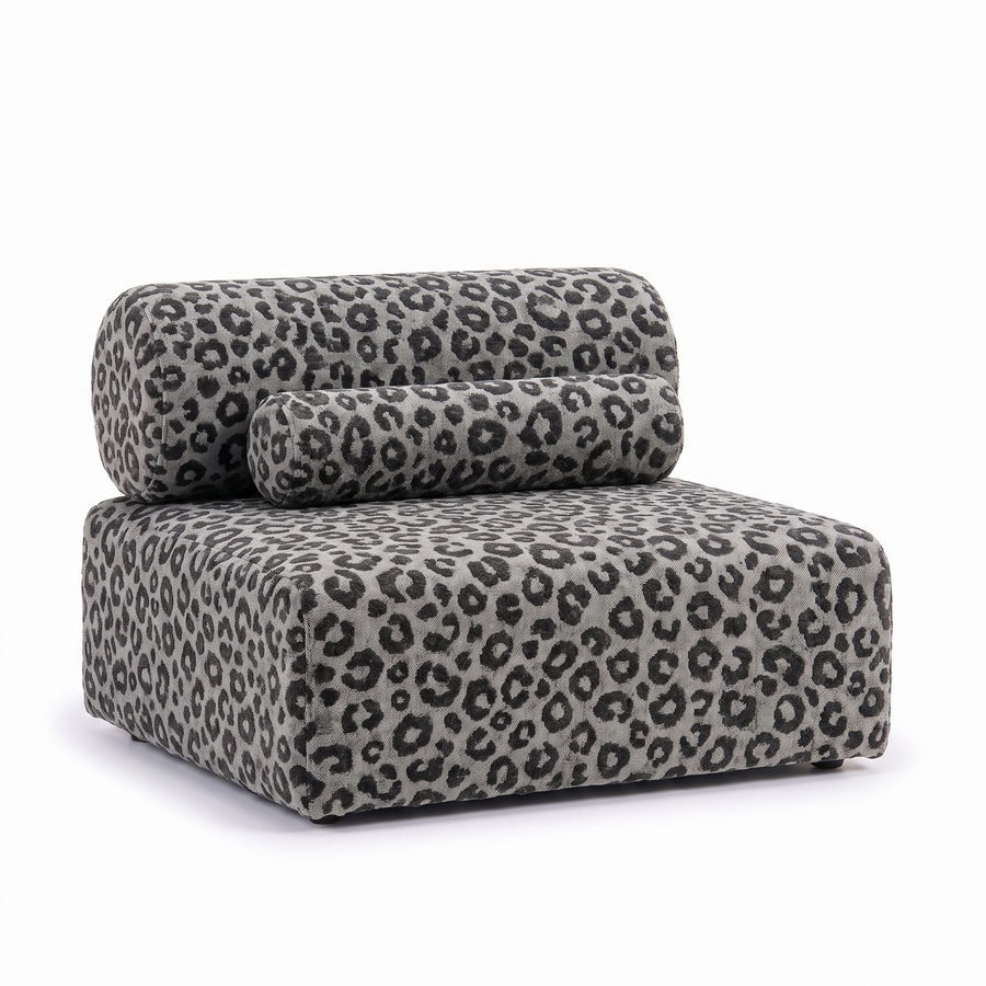 Valenci Toleno modulaire loungestoel luipaardprint panter grijs – 3/4 aanzicht