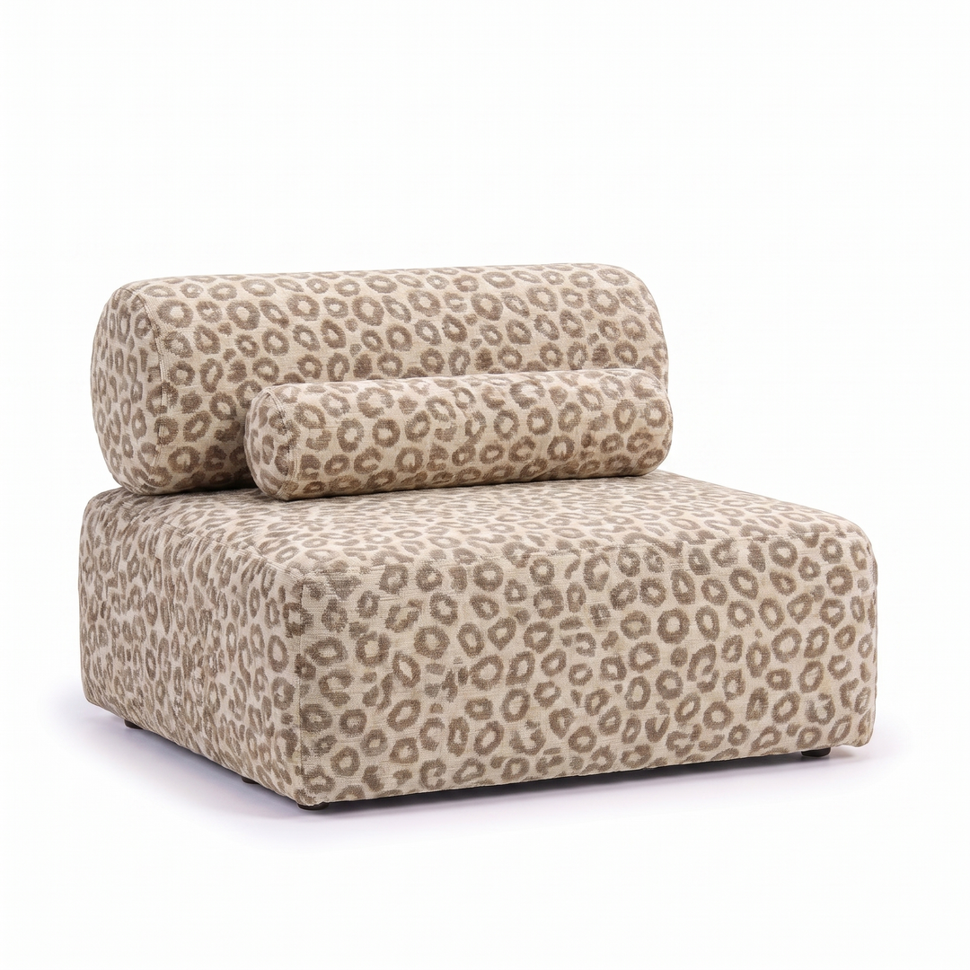 Valenci Toleno modulaire loungestoel luipaardprint panter beige – 3/4 aanzicht