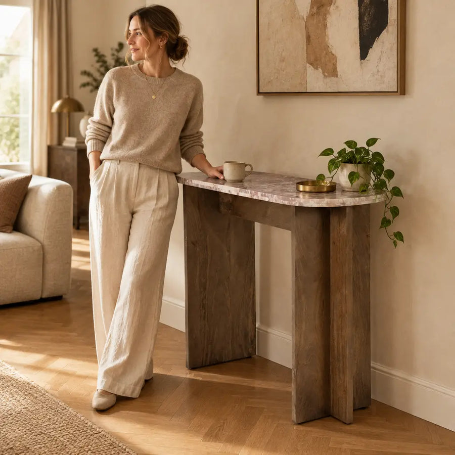 By-Boo Haussmann Sidetable Marmer – Mangohout 120 x 45 x 80 cm