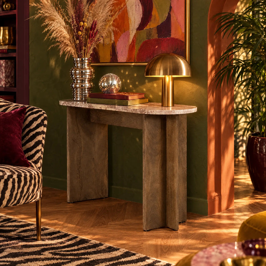 By-Boo Haussmann Sidetable Marmer – Mangohout 120 x 45 x 80 cm