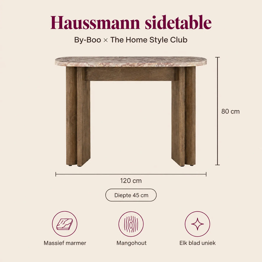 By-Boo Haussmann Sidetable Marmer – Mangohout 120 x 45 x 80 cm