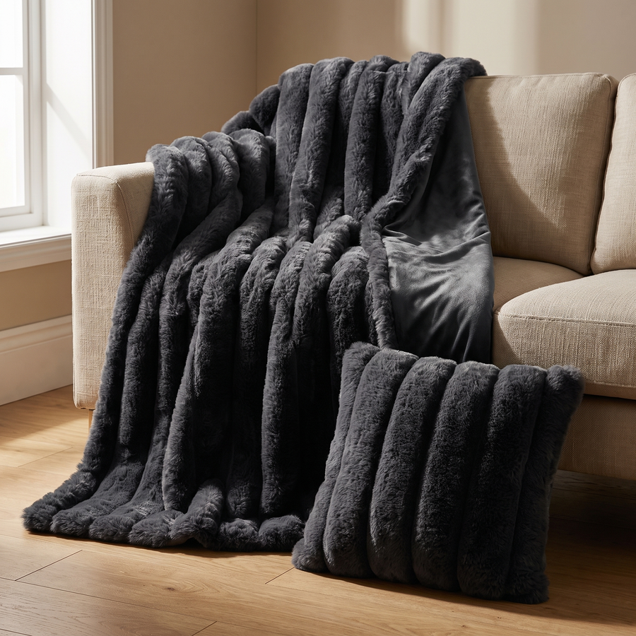 Polly plaid cadeau in Dark grey – over de leuning