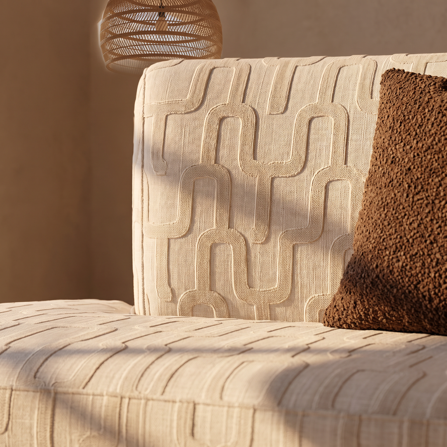 Sevilla Hoek Eetkamerbank Romi 22 Zand - detail jacquard stof