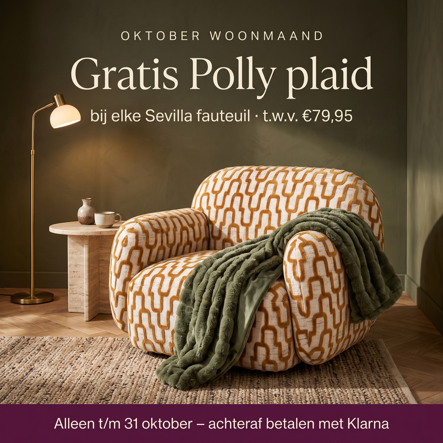 Sevilla fauteuil oker met gratis Polly plaid winter green