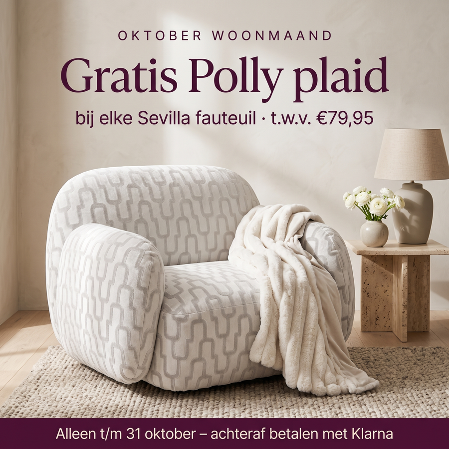 Sevilla fauteuil wit/grijs met gratis Polly plaid dove white