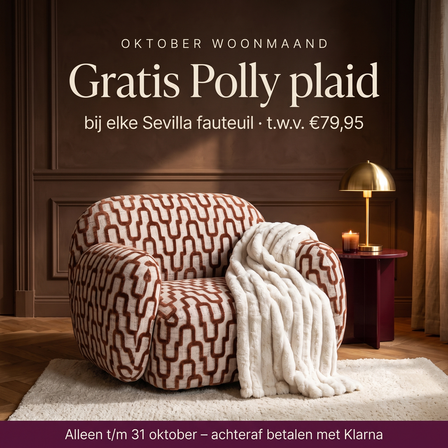 Sevilla fauteuil terracotta met gratis Polly plaid dove white