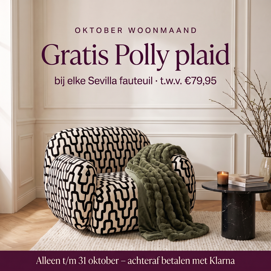 V-ZW-WGR Sevilla fauteuil zwart met gratis Polly plaid winter green