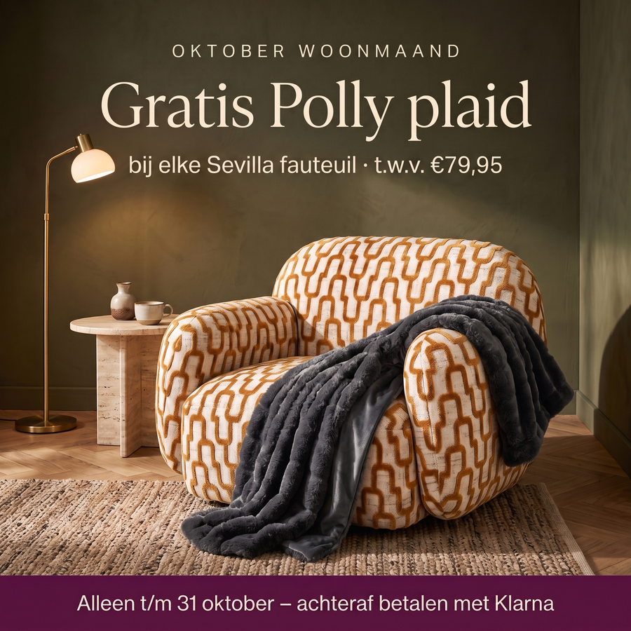 V-OK-DG Sevilla fauteuil oker met gratis Polly plaid dark grey