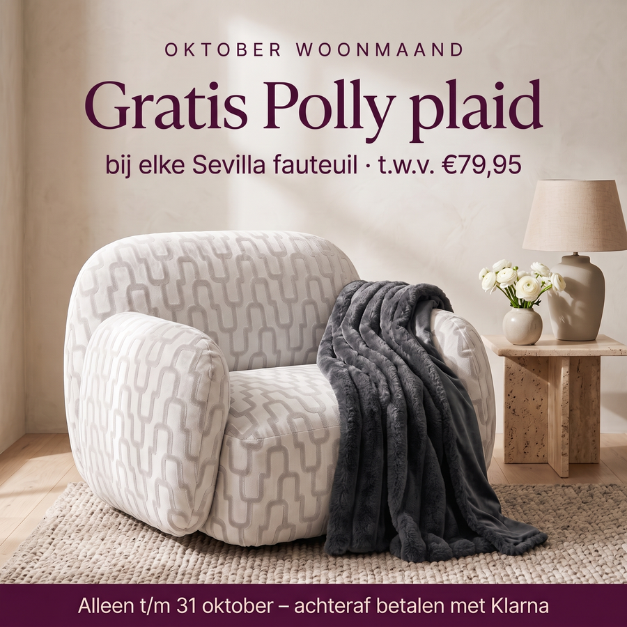 V-WG-DG Sevilla fauteuil wit/grijs met gratis Polly plaid dark grey