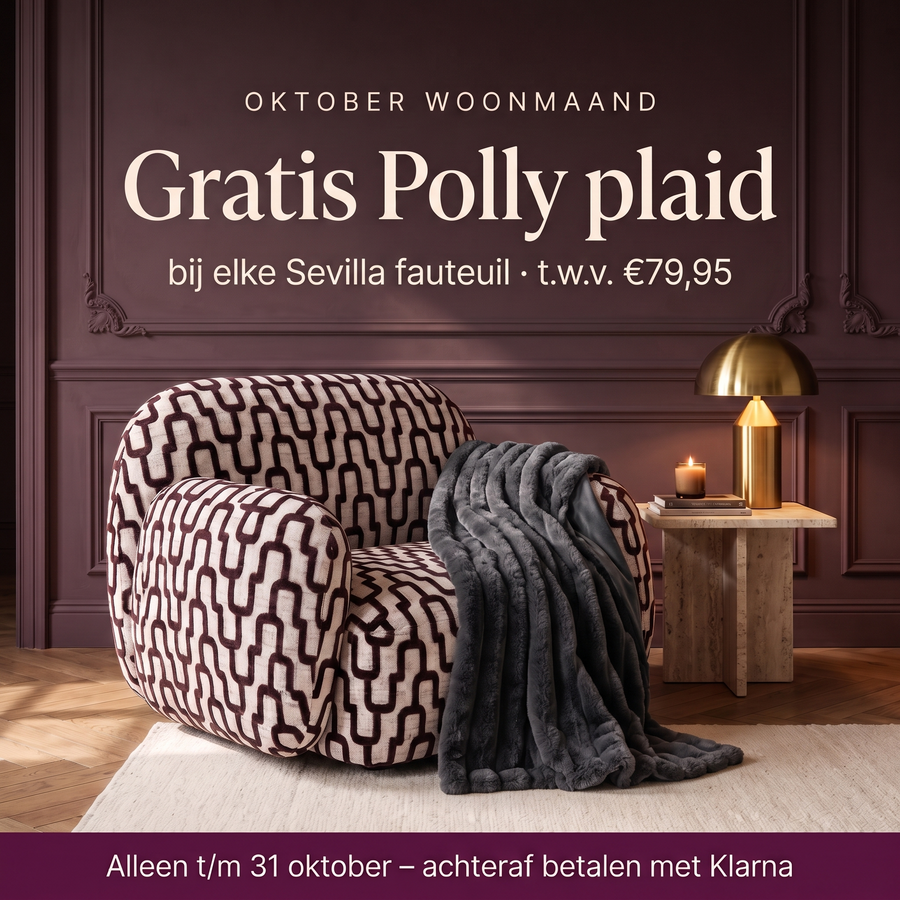 V-BA-DG Sevilla fauteuil bruin aubergine met gratis Polly plaid dark grey