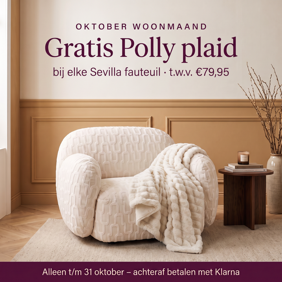 V-GW-DW Sevilla fauteuil gebroken wit met gratis Polly plaid dove white