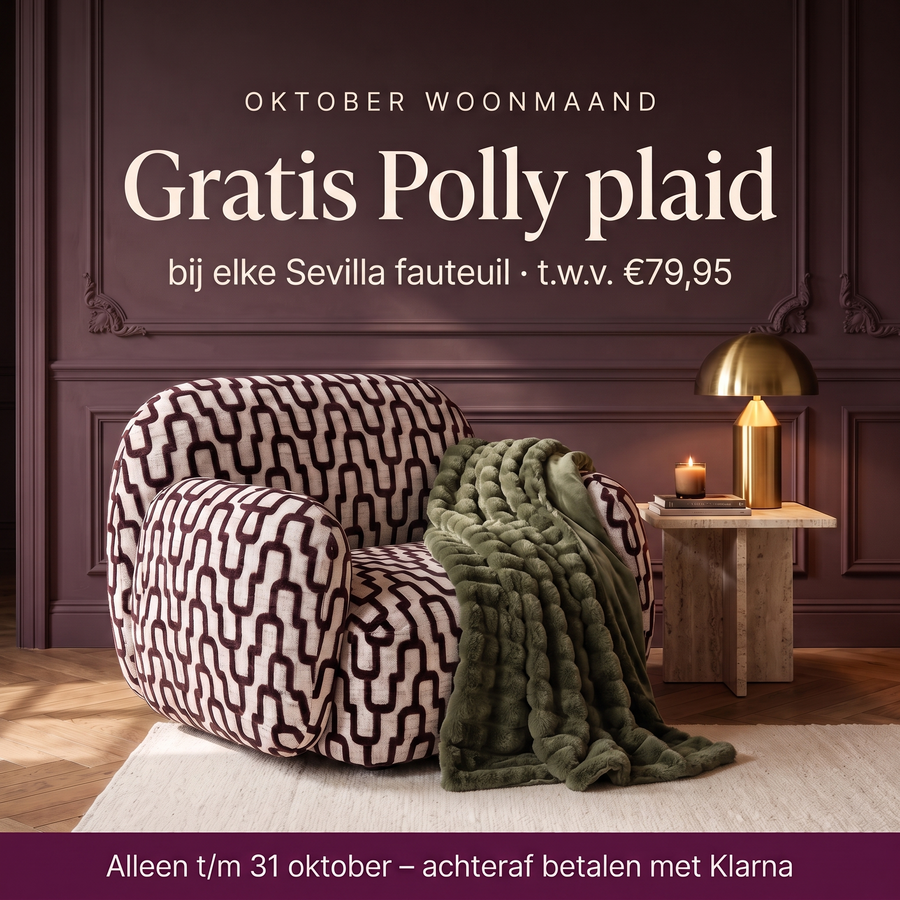 V-BA-WGR Sevilla fauteuil bruin aubergine met gratis Polly plaid winter green