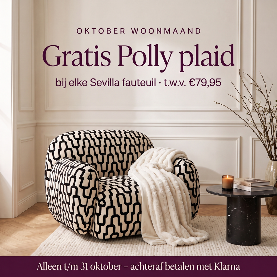 V-ZW-DW Sevilla fauteuil zwart met gratis Polly plaid dove white