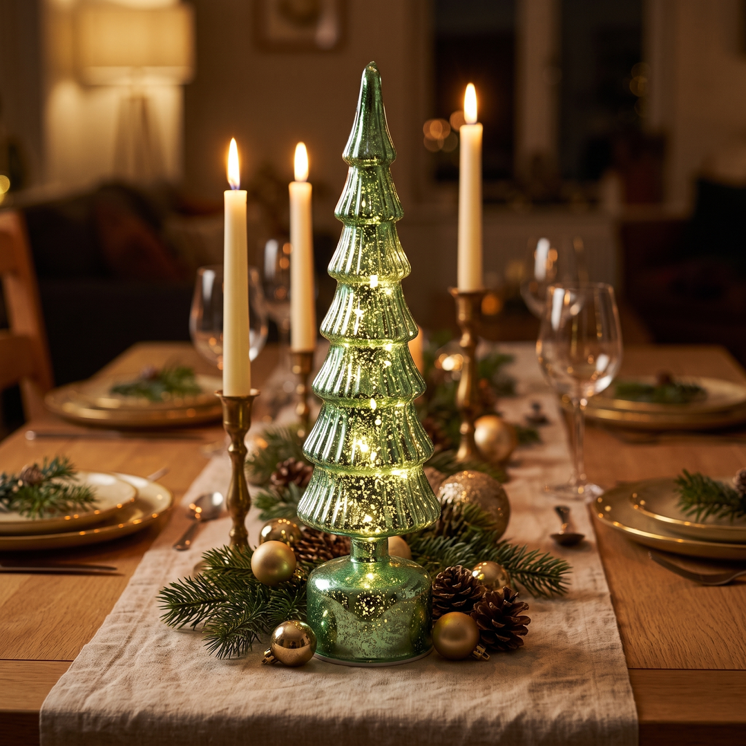 Kerstboom LED glas groen 42 cm als middelpunt van de kersttafel