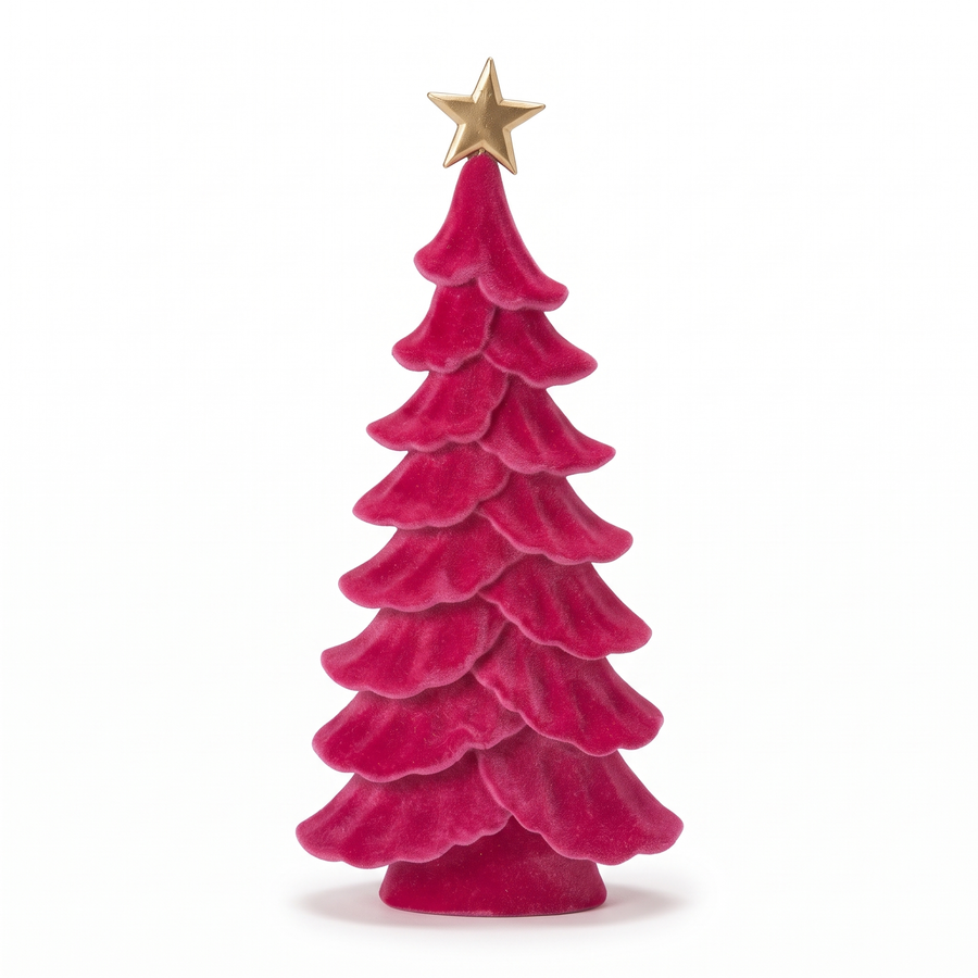 Velvet kerstboom fuchsia met gouden ster 45 cm
