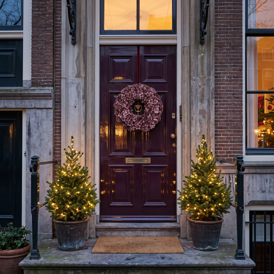 Hortensia kerstkrans 50 cm aan de voordeur