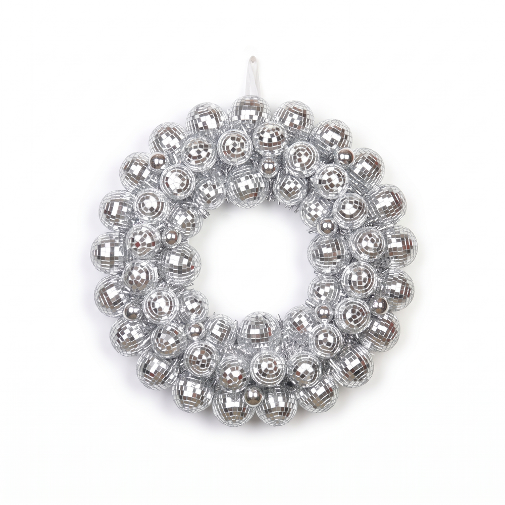 Kerstkrans discoballen zilver