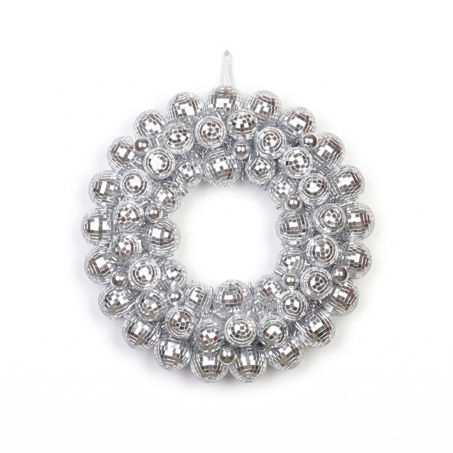 Kerstkrans discoballen zilver