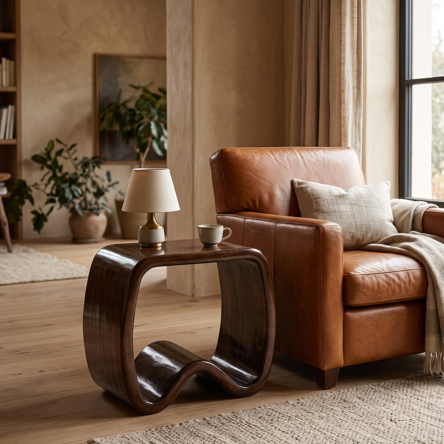 Bijzettafel Glossia naast een fauteuil