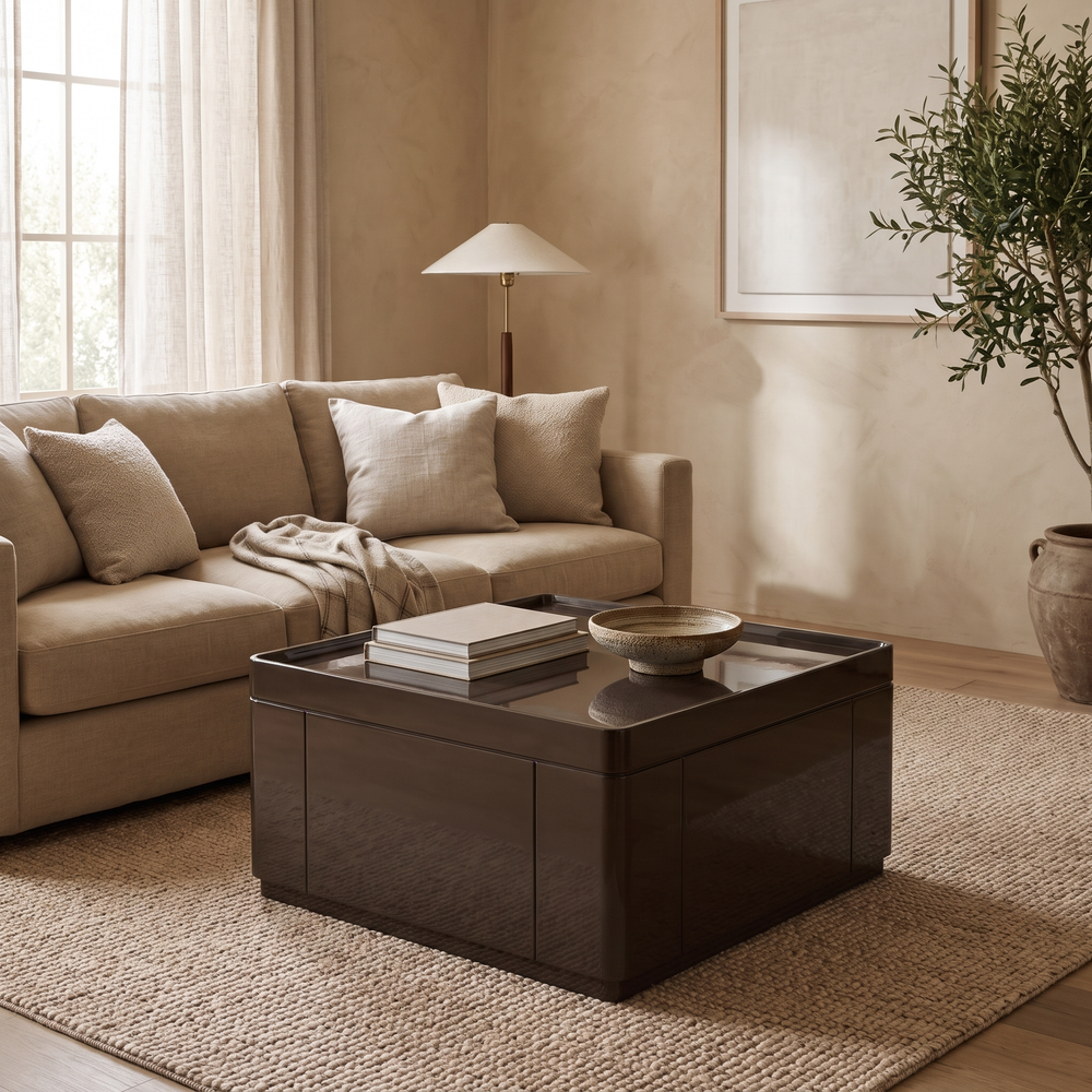 Salontafel Glyde donkerbruin in een warm interieur