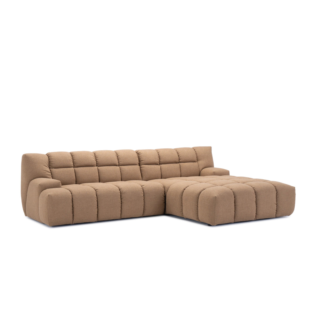Hoekbank Lucca met chaise longue rechts, getuft bouclé camel