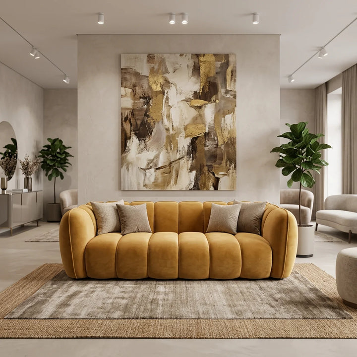 Mosterdgele Velours 3-Zits Bank 220 cm – Sofa LENA