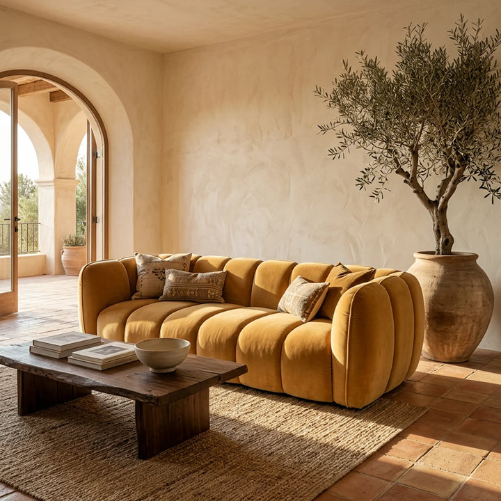 Mosterdgele Velours 3-Zits Bank 220 cm – Sofa LENA