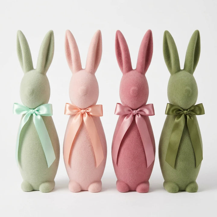 Paashaas Decoratie Flock 31 cm – Pastel Konijn met Strik