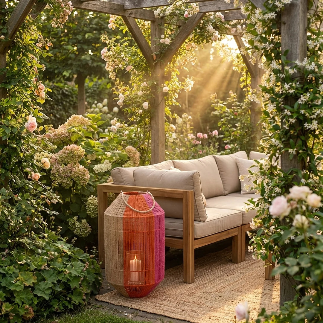 Rotan Windlicht Oranje/Fuchsia – Kleurrijke Lantaarn