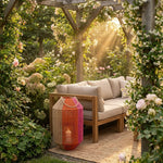 Rotan Windlicht Oranje/Fuchsia – Kleurrijke Lantaarn