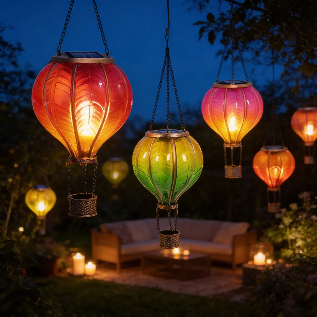 Solar Luchtballon Hanglamp – Sfeervolle LED Tuinlamp voor Balkon & Terras