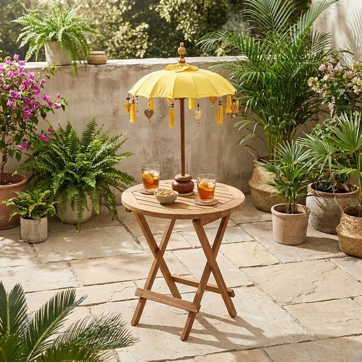 Mini Parasol Bali Geel – Luxe Tafelparasol met Franjes