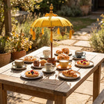 Mini Parasol Bali Geel – Luxe Tafelparasol met Franjes