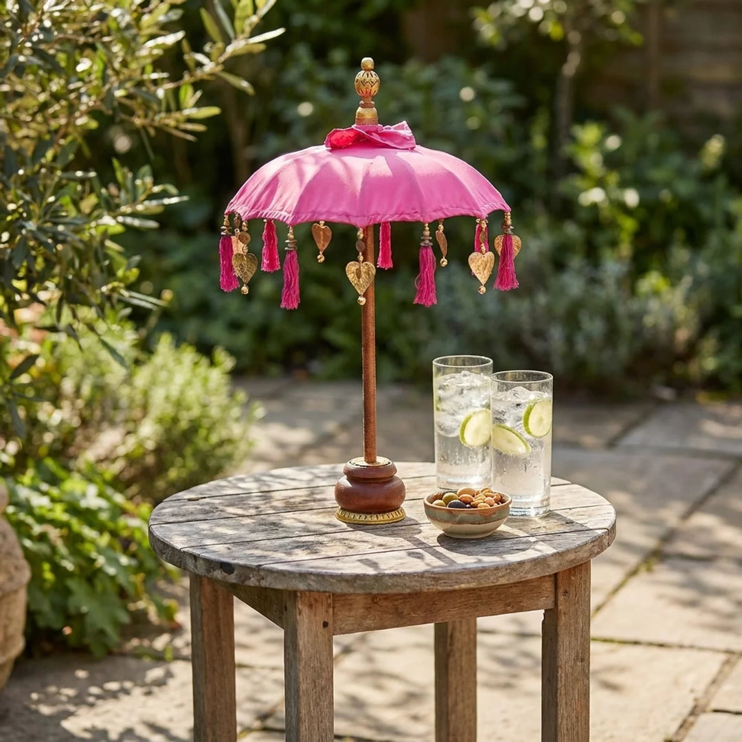 Mini Bali Parasol Roze Ø50 x 75 cm – Tafeldecoratie met Franjes