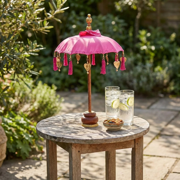 Mini Bali Parasol Roze Ø50 x 75 cm – Tafeldecoratie met Franjes