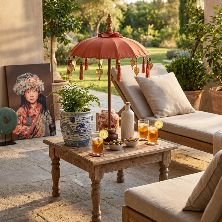 Parasol Bali Mini Terra – Sfeervolle Tafeldecoratie met Franjes
